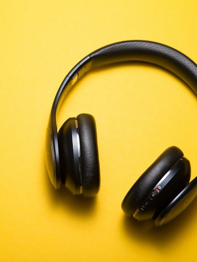 Before — seller photo of headphones on a yellow background